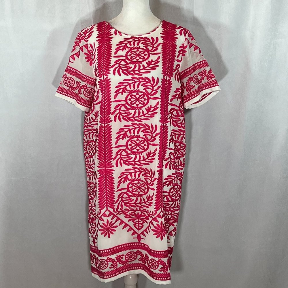 LULUS White & Bright Pink Embroidered Sheath Dress Tunic Size Small - Picture 2 of 10